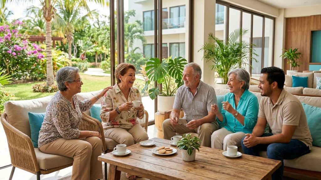 Adultos mayores conviviendo en una residencia en Cancún, acompañamiento ante la depresión en adultos mayores
